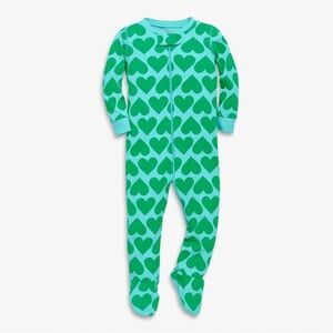 Primary Green Blue Hearts Long Sleeve Footies Unisex Cotton 9-12